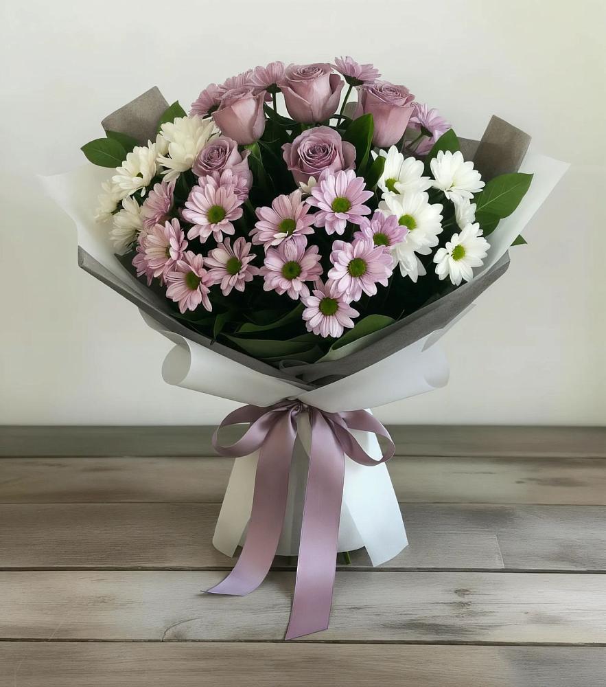 Букет цветов из: Хризантемы и Розы в Кшенский