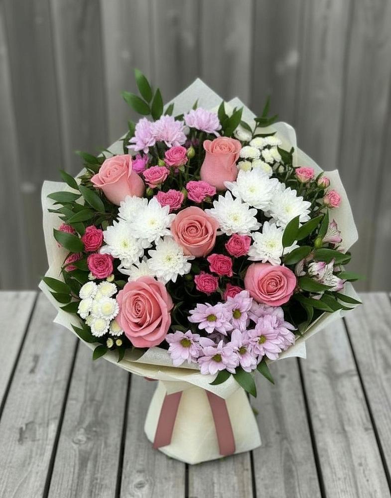 Букет цветов из: Альстромерии, Гвоздики, Розы и Хризантемы в Кшенский