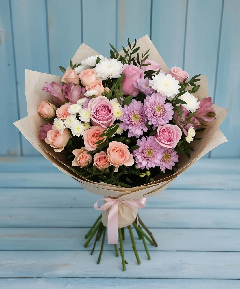Букет цветов из: Хризантемы, Розы и Альстромерии в Кшенский