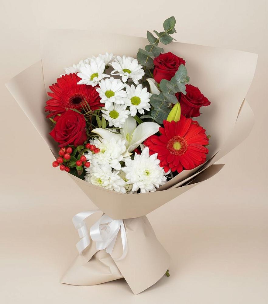 Букет цветов из: Розы, Хризантемы, Герберы и Лилии в Кшенский